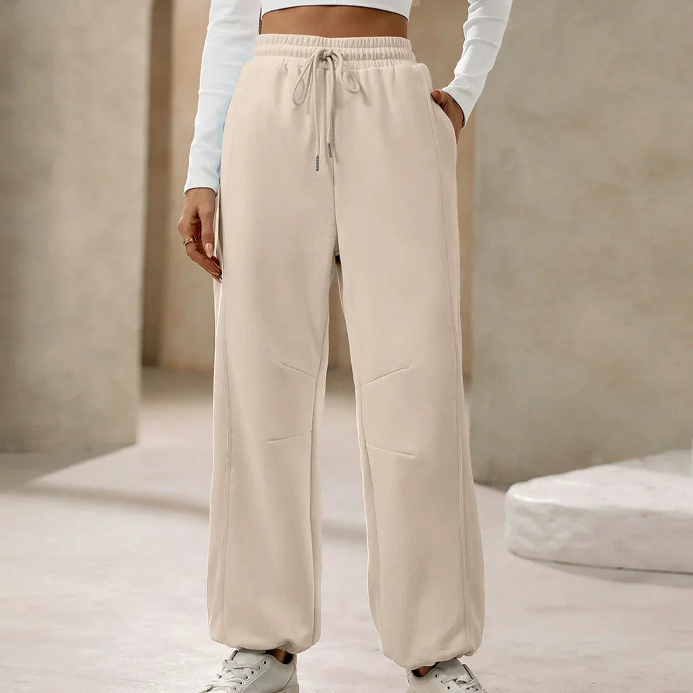 Women's relaxed fit high waist drawstring cotton pants full length comfortable everyday style