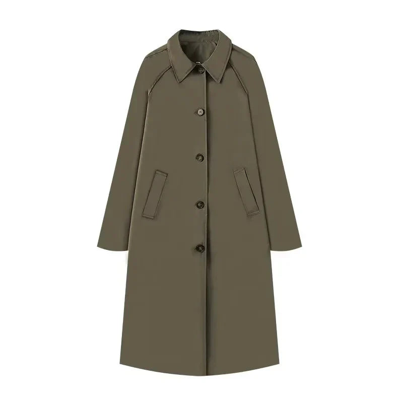 Women's midi wool blend coat relaxed fit raglan sleeves button closure for work and date night