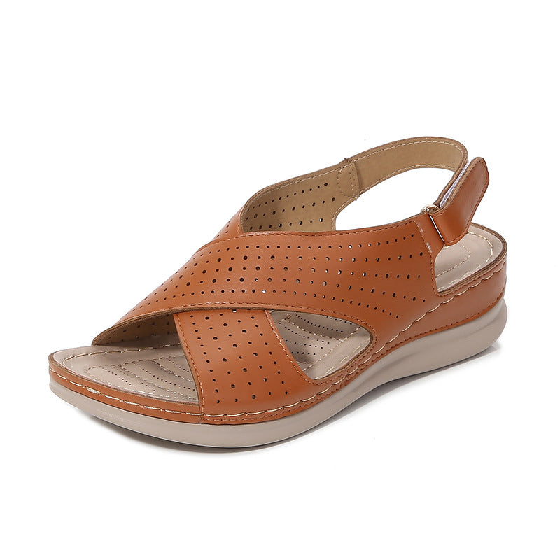 Black faux leather women's sandals cross straps padded sole adjustable slingback all-day comfort