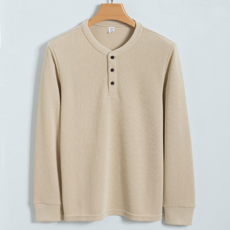 Men's waffle knit henley sweater relaxed fit with three-button placket for versatile layering