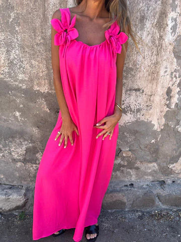Women's floral maxi dress relaxed fit lightweight breathable fabric with shoulder floral detail