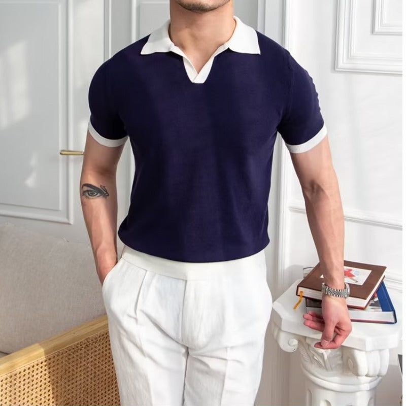 Men's knitted cotton polo shirt regular fit short sleeve breathable smart casual everyday style
