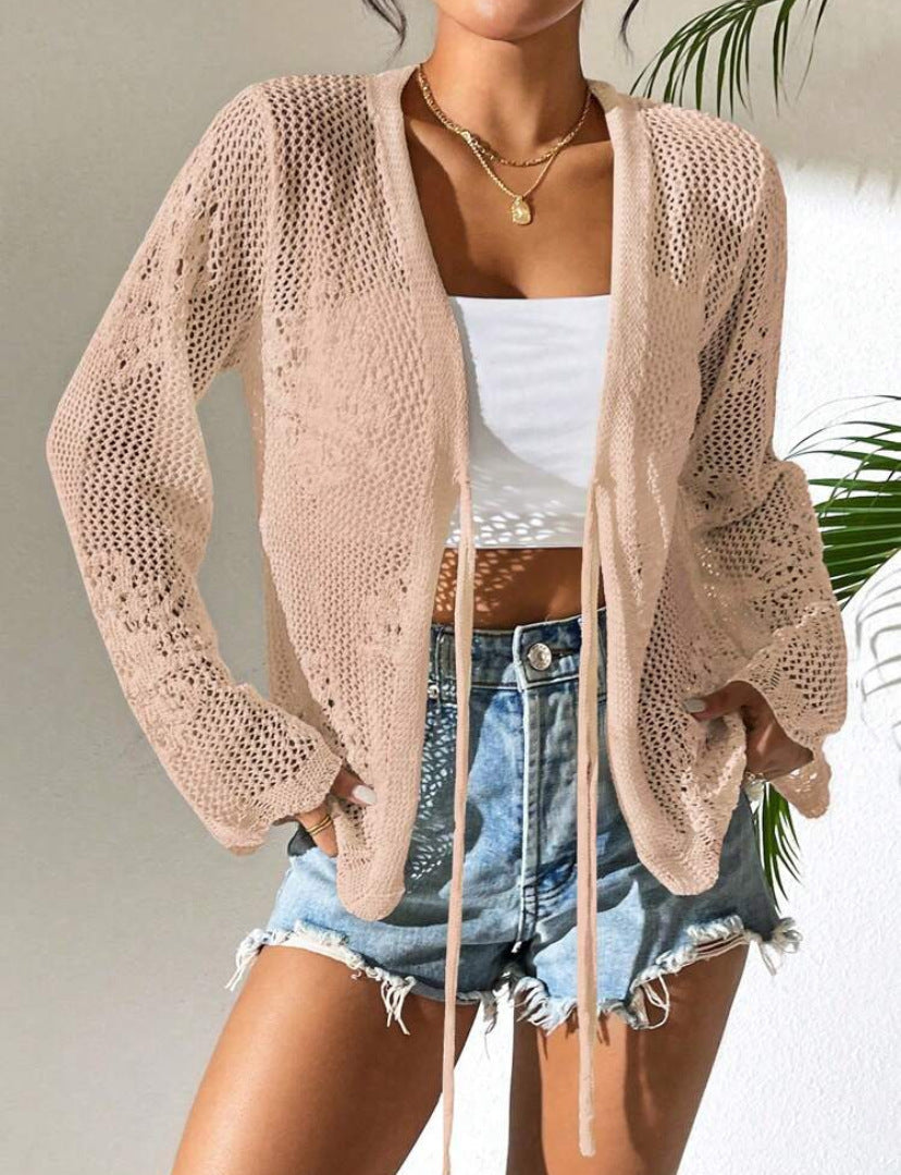 Women's lightweight open-front loose fit knit cardigan cotton blend long sleeves casual layering top