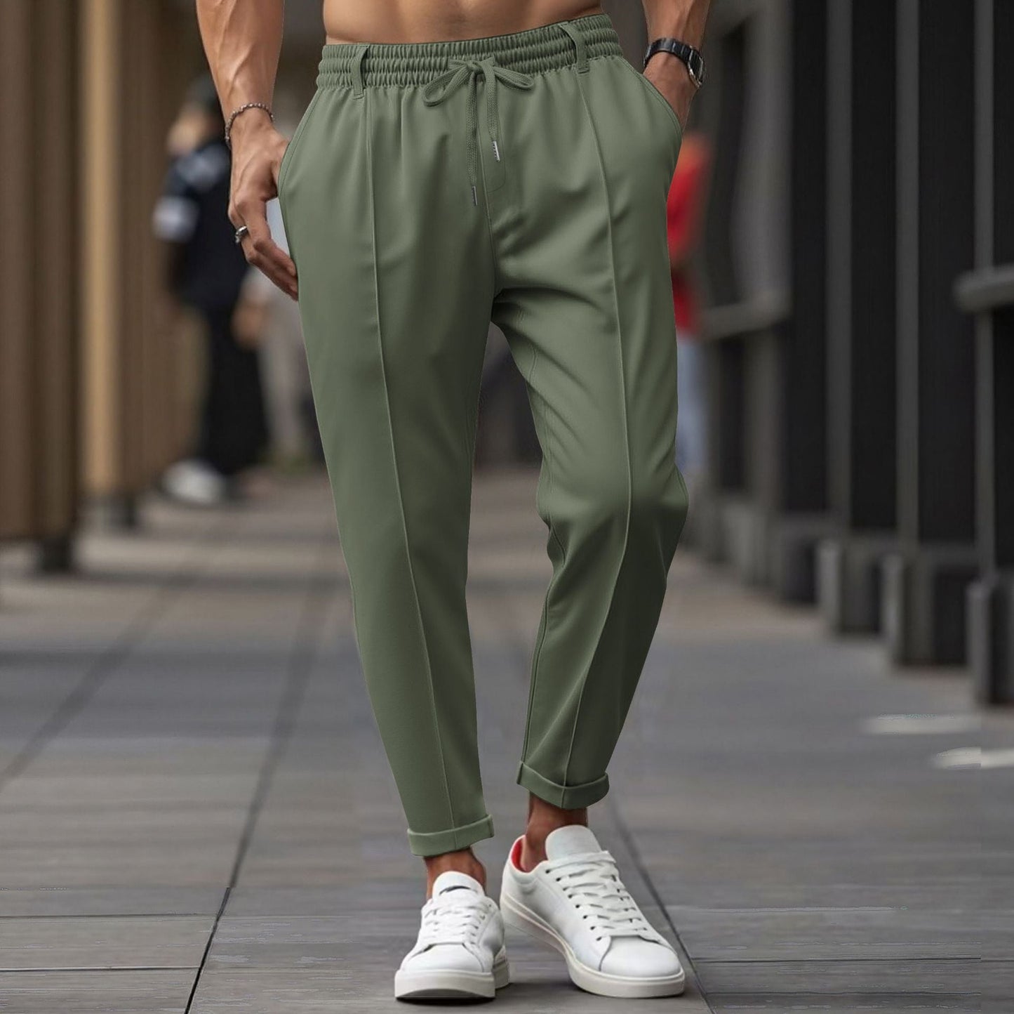 Men's gray cotton-blend straight-leg joggers with elastic waistband for workout and lounge