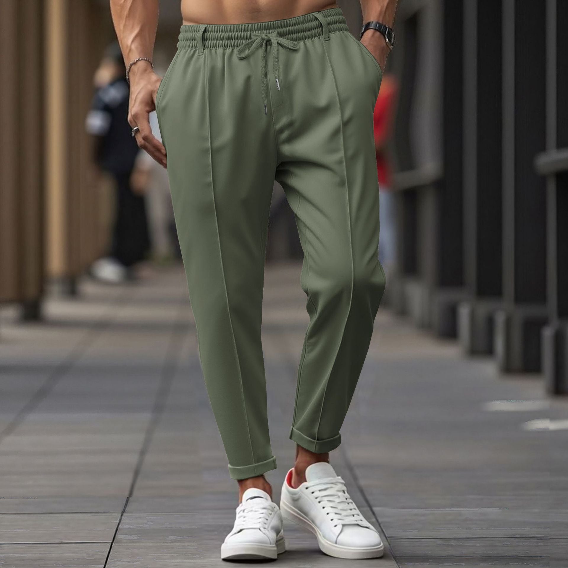 Men's gray cotton-blend straight-leg joggers with elastic waistband for workout and lounge