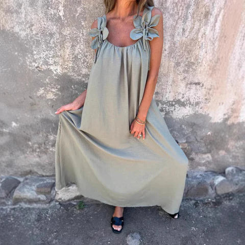 Women's floral maxi dress relaxed fit lightweight breathable fabric with shoulder floral detail