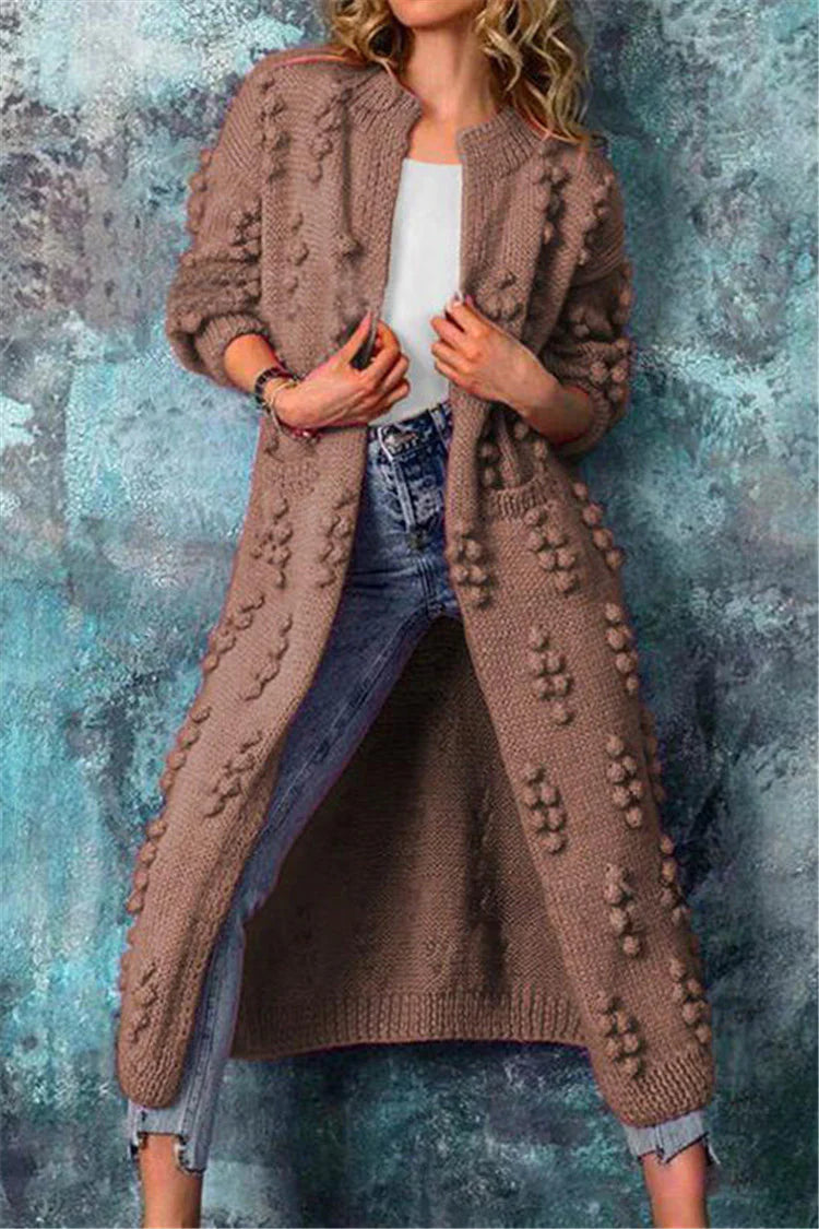 Hazel women's longline open cardigan textured knit neutral cozy layering piece S-4XL