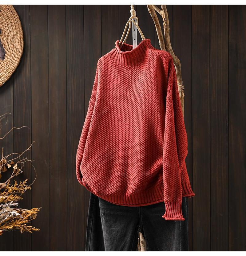Women's oversized waffle knit mock neck sweater with dolman sleeves and ribbed trim cozy fit