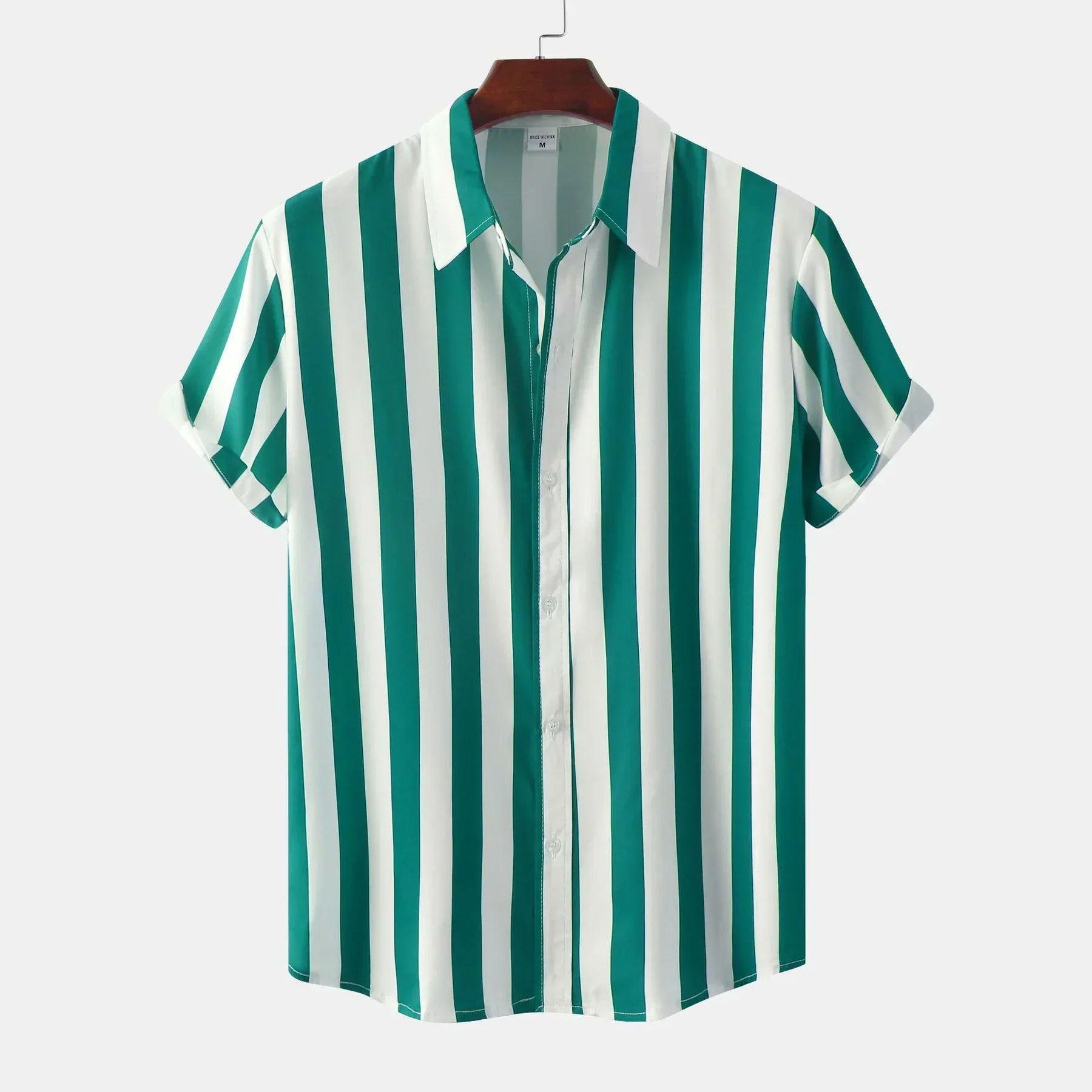 Men's short sleeve button-down shirt vertical stripes casual elegant slim silhouette everyday style