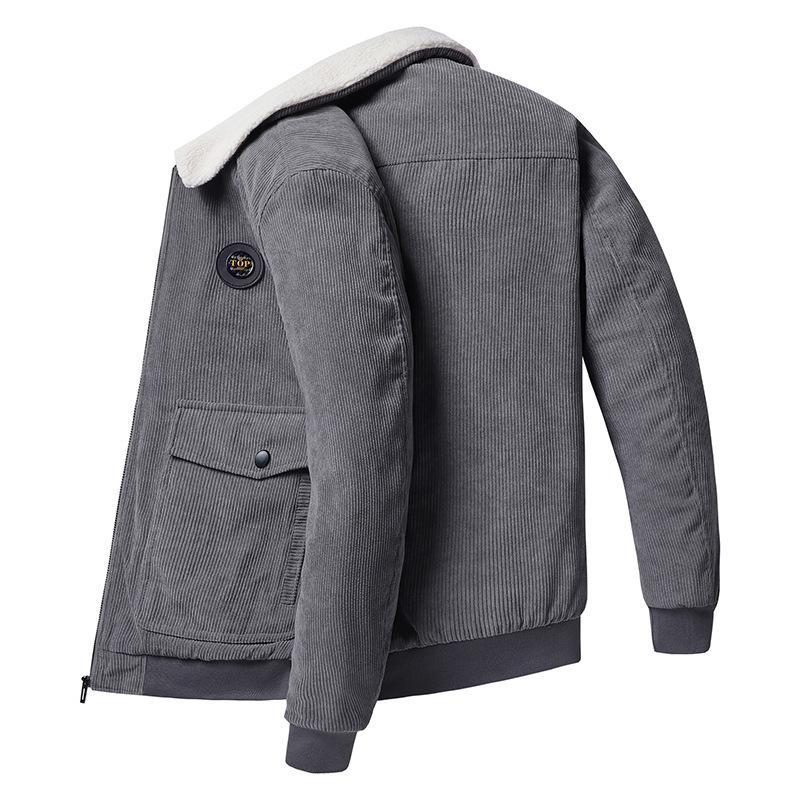 Men's brown corduroy jacket wool-lined loose fit button front with chest pockets everyday wear