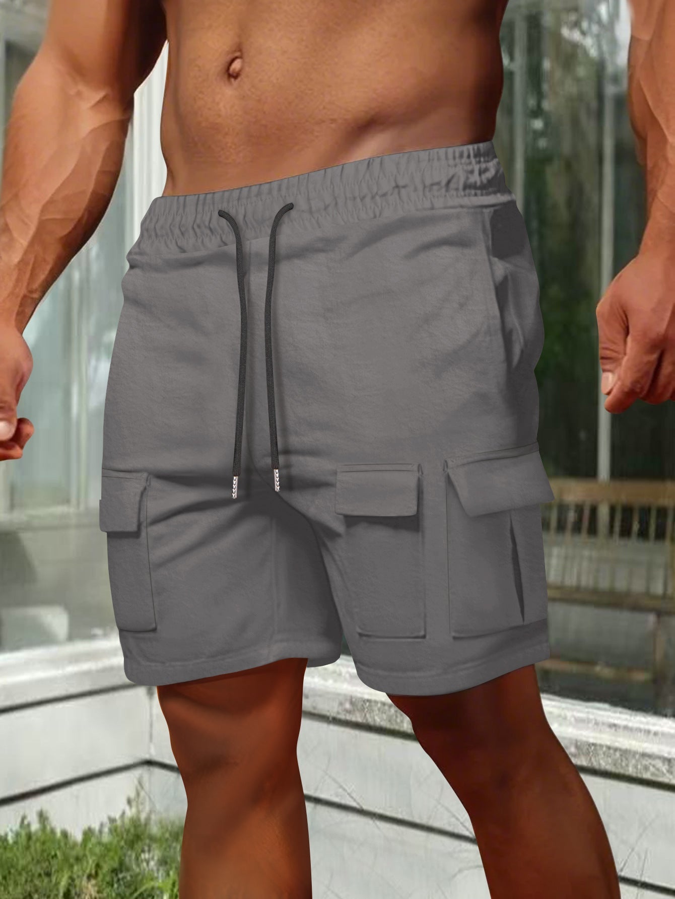 Men's olive cargo shorts relaxed fit breathable cotton blend with utility pockets for everyday wear