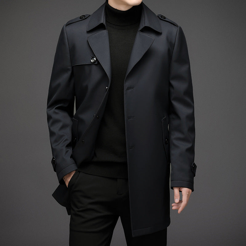 Men's mid-length double-breasted windbreaker tailored fit with removable lining in urban style