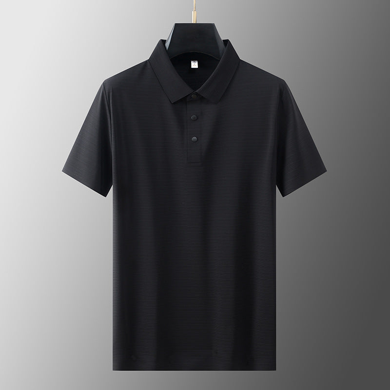 Men's white ice silk polo shirt classic fit lightweight breathable textured ribbed collar detail