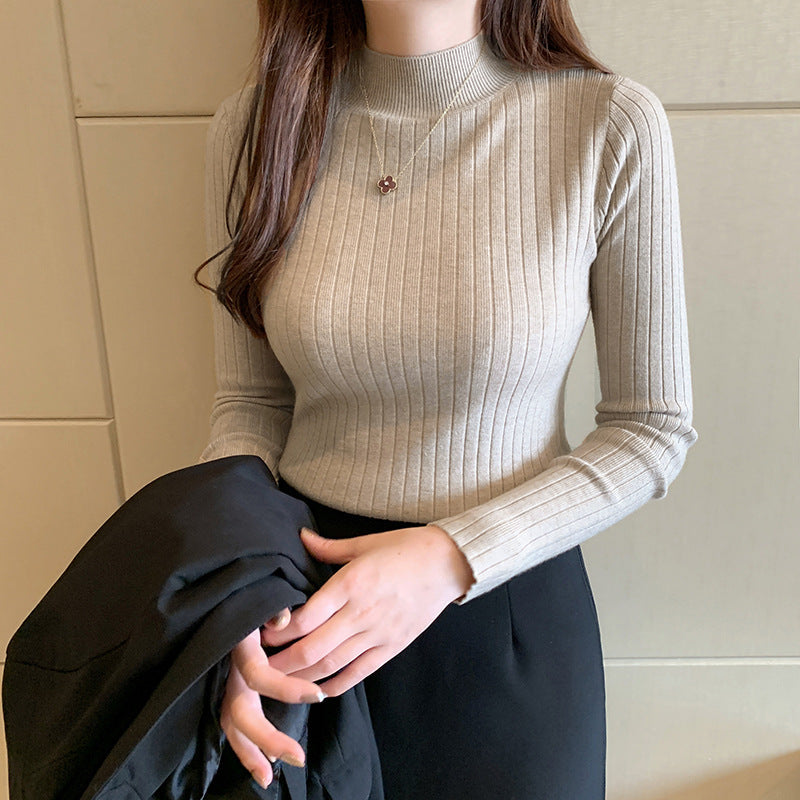 Women's fitted ribbed turtleneck top in cozy knit, soft viscose fabric for fall winter fashion