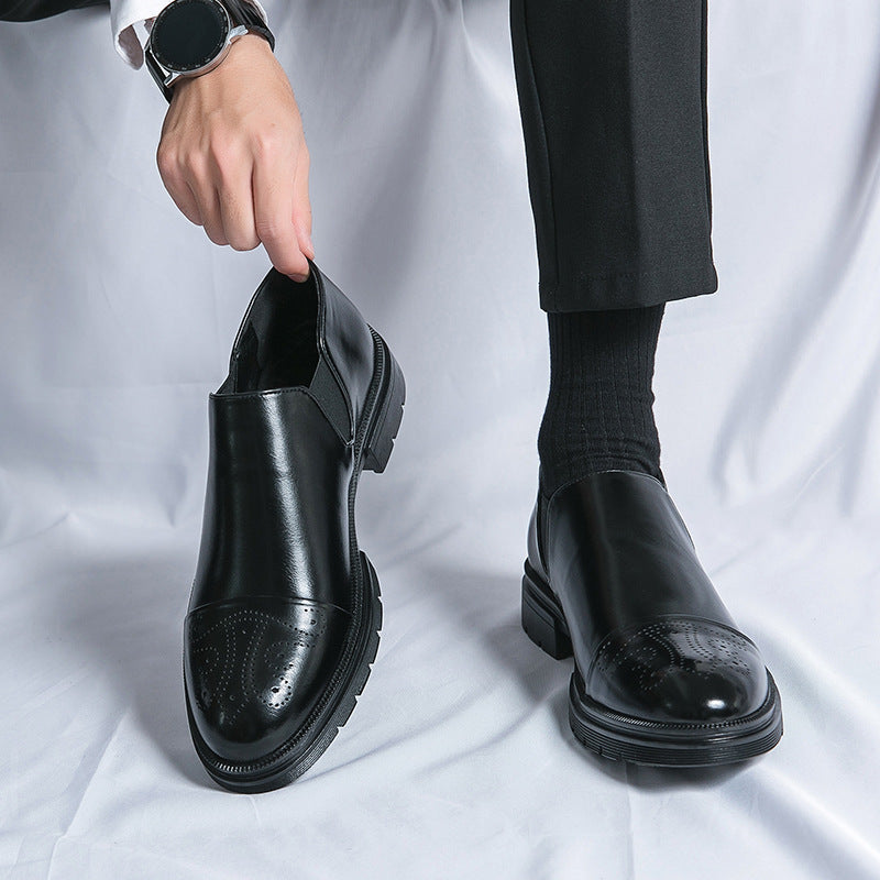 Black slip-on dress shoes classic polished silhouette laceless loafer style for professionals