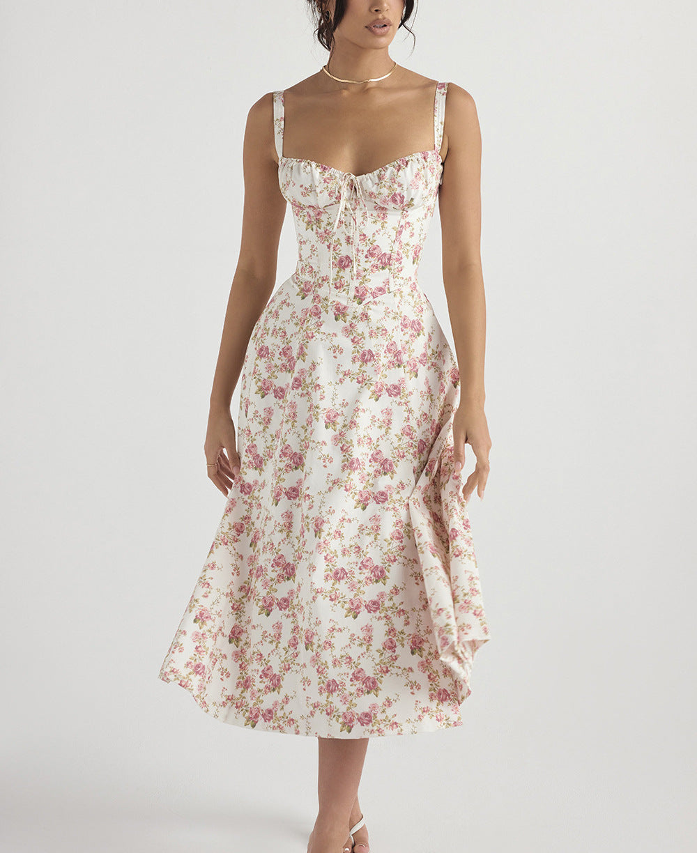 Women's floral print midi dress sleeveless wrap bodice lightweight cotton-blend with high slit