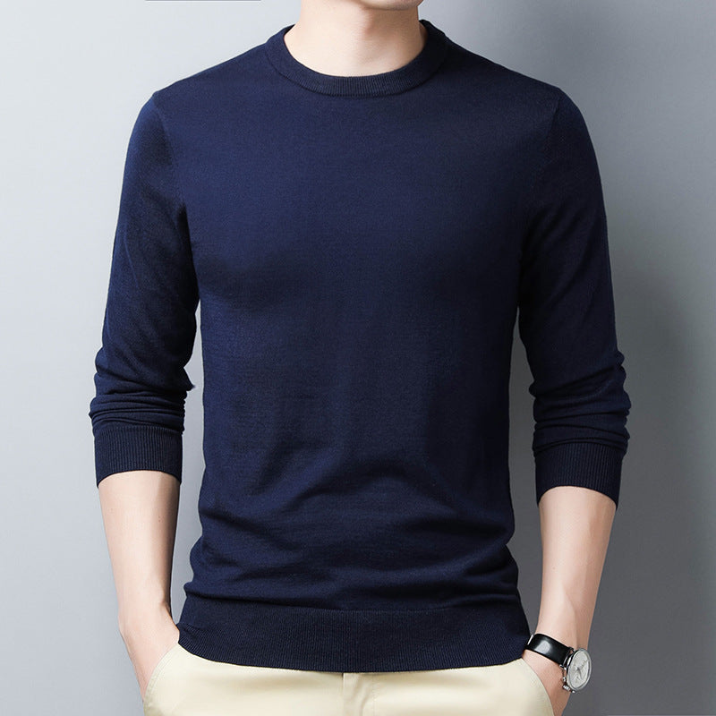 Men's slim fit silk-wool blend long sleeve tee with ribbed neck and cuffs in refined luxury style