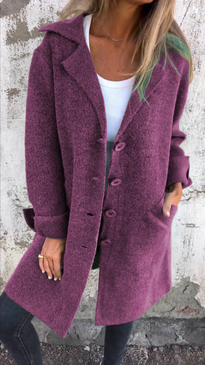 Women's mid-length wool-feel coat relaxed fit lapel collar single-breasted everyday elegance