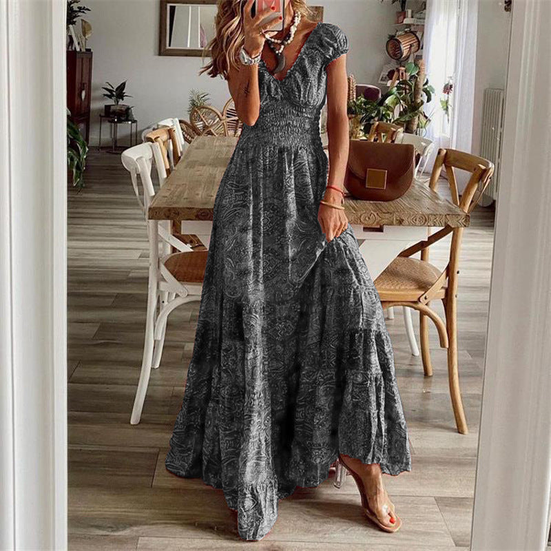 Women's cotton maxi dress V-neck smocked bodice tiered skirt breathable chic everyday style