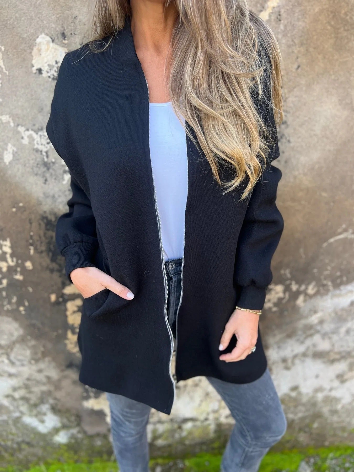 Women's relaxed fit hooded jacket cotton blend zip-front with cozy warmth and side pockets