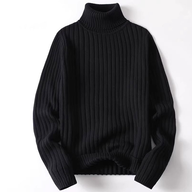 Men's ribbed knit fold-over turtleneck sweater cotton blend long sleeve hip length cozy layering