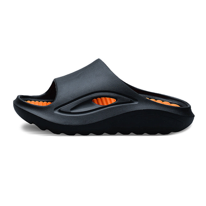 Men's slip-on open toe sandals with wide breathable perforated straps and cushioned padded insole