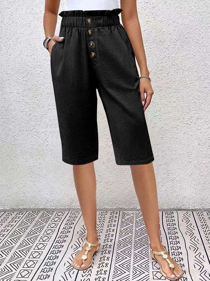 Women's relaxed fit Bermuda shorts with elastic waistband and lightweight linen-blend fabric everyday comfort