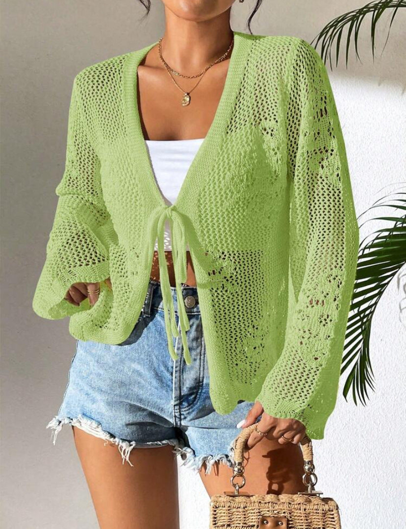 Women's lightweight open-front cardigan, loose fit cotton blend knit, long sleeves, casual layering style