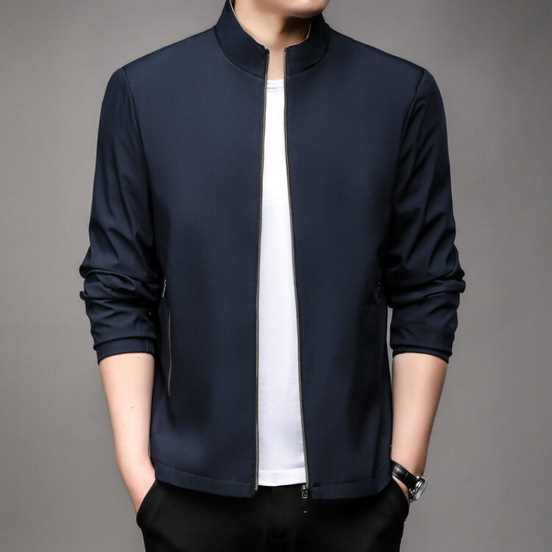 Men's slim fit jacket stand collar zipper light smooth texture urban style spring autumn everyday comfort
