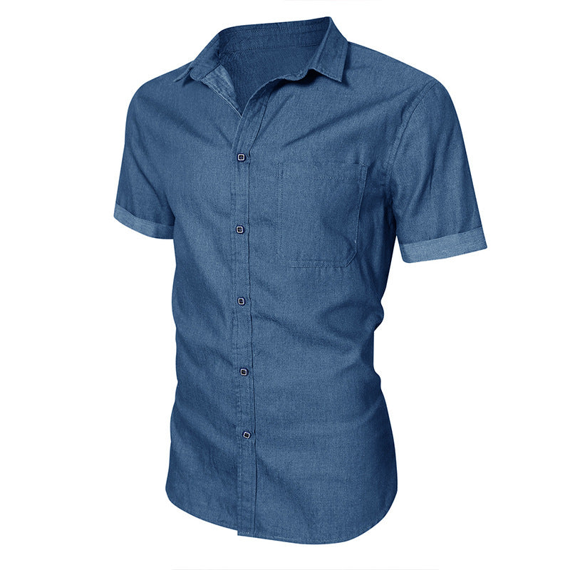 Men's slim fit short sleeve cotton shirt with chest pocket, breathable lightweight fabric for everyday wear