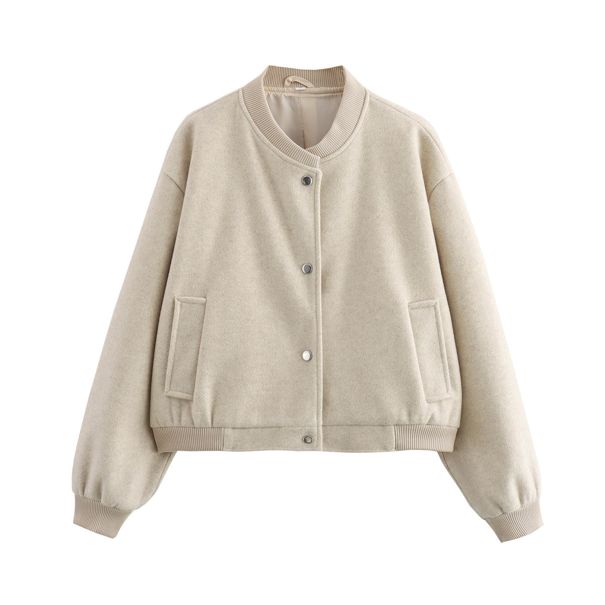 Women's light gray ribbed pilot jacket stand-up collar Korean Japanese casual autumn streetwear