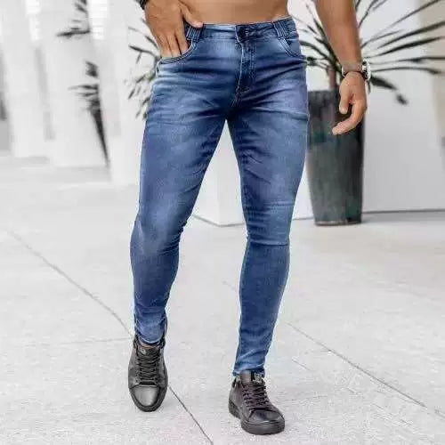 Men's slim fit stretch denim jeans full length casual blue stretchable fabric everyday comfort