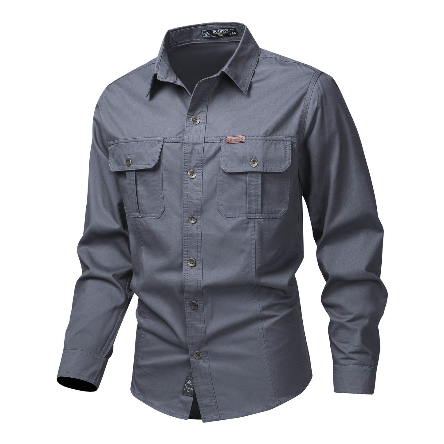 Men's rugged outdoor long-sleeve cotton blend shirt with two chest pockets, casual fit