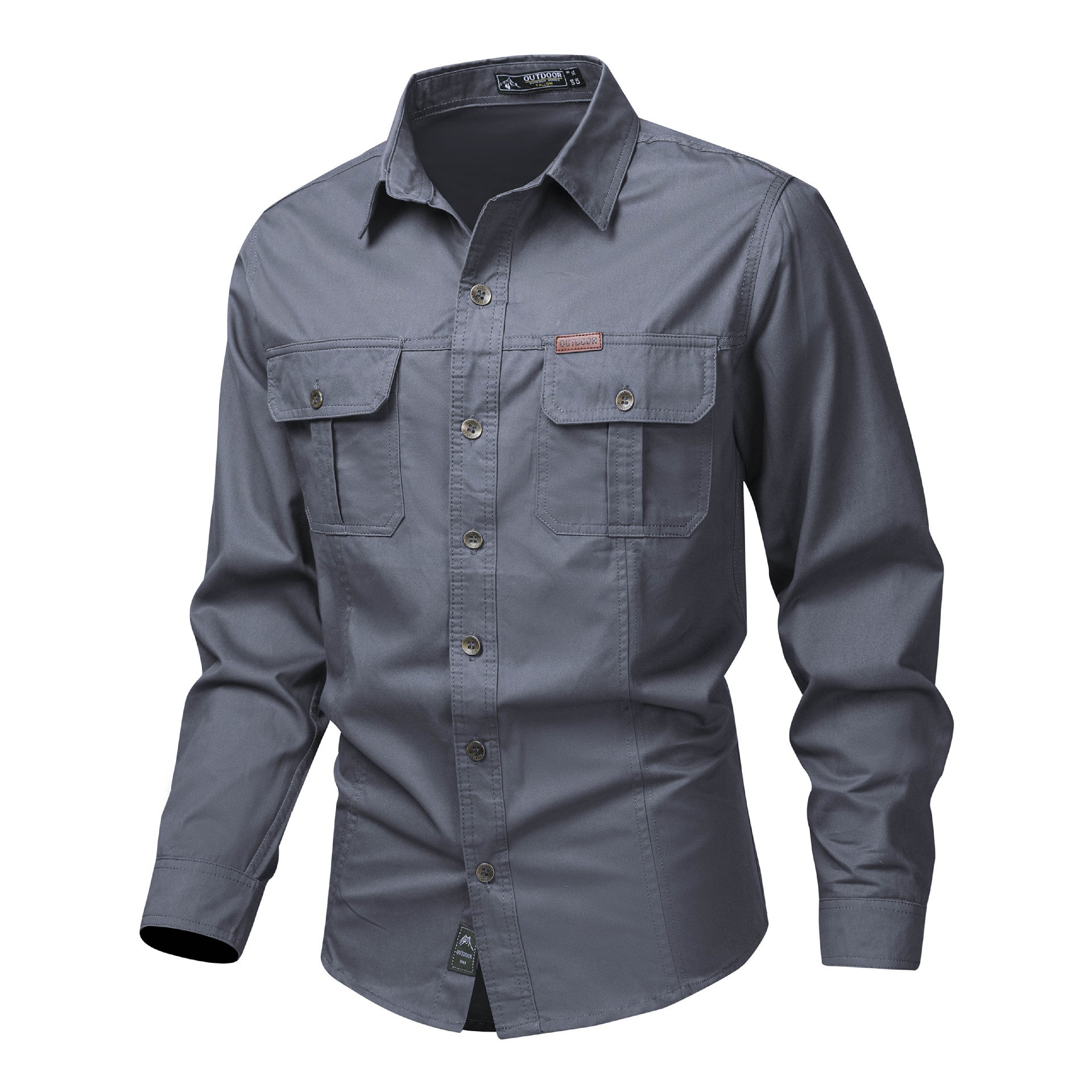 Men's rugged outdoor long-sleeve cotton blend shirt with two chest pockets, casual fit