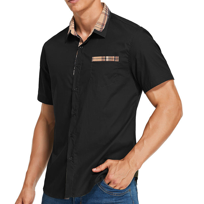 Men's slim fit short sleeve shirt in checkered pattern, breathable fabric for casual everyday style