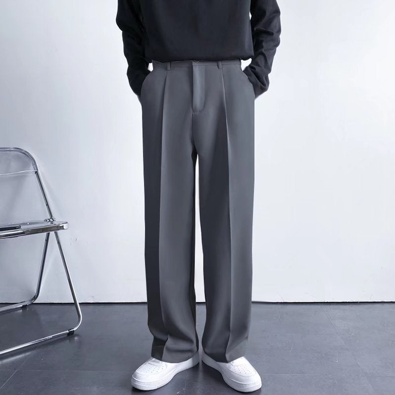 Men's white relaxed fit pleated front straight leg trousers breathable cotton office weekend