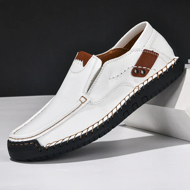 Men's brown premium leather dress shoes ergonomic fit cushioned insole non-slip sole classic style