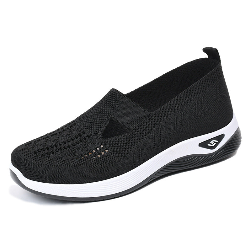 Women's slip-on mesh sneakers light cushioned sole breathable open-knit upper heel pull tab