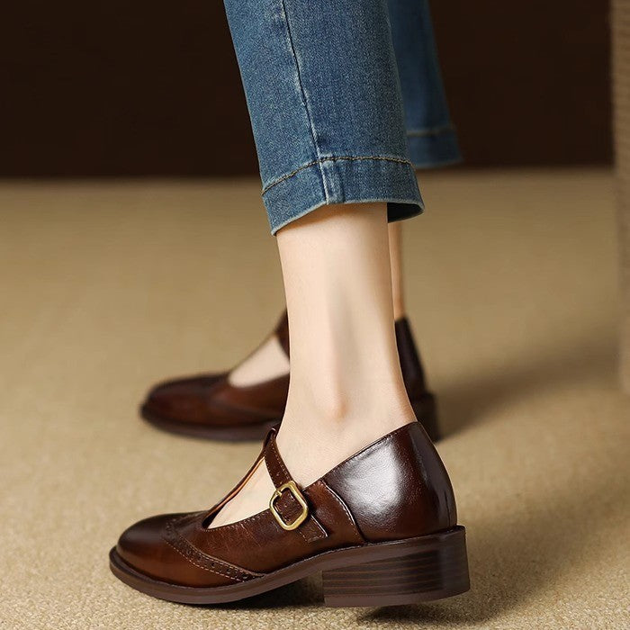 Nadine | Women's Vegan Leather T-Strap Mary Jane Shoes Low Block Heel