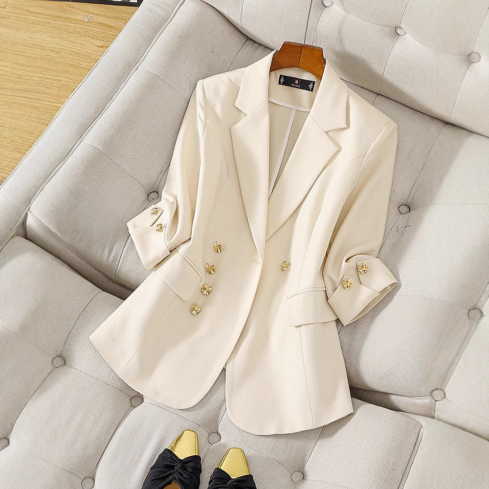 Women's tailored blazer three-quarter sleeves luxurious fabric professional slim waist fit
