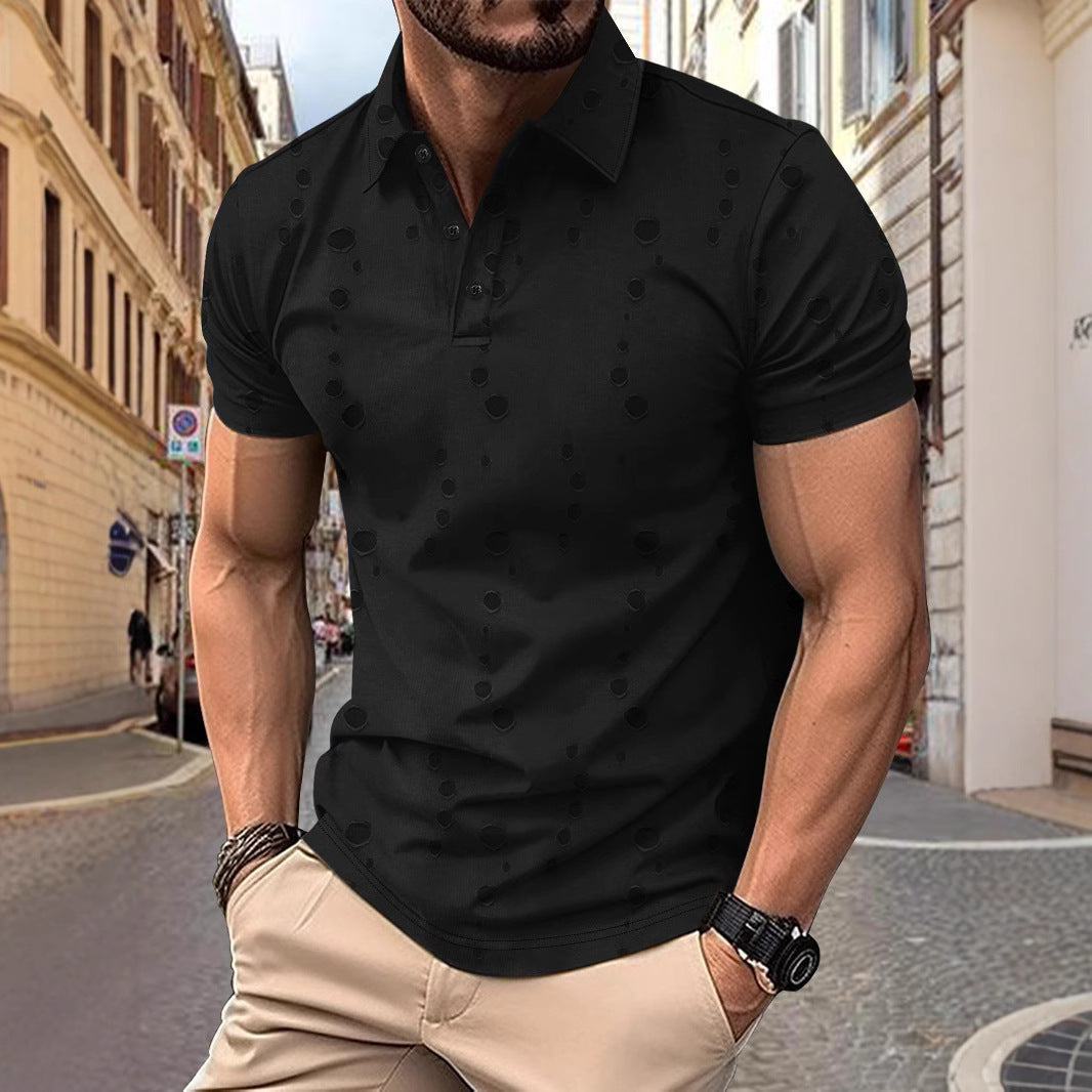 Men's slim fit white pique polo shirt with subtle knit pattern, breathable fabric, tailored torso fit