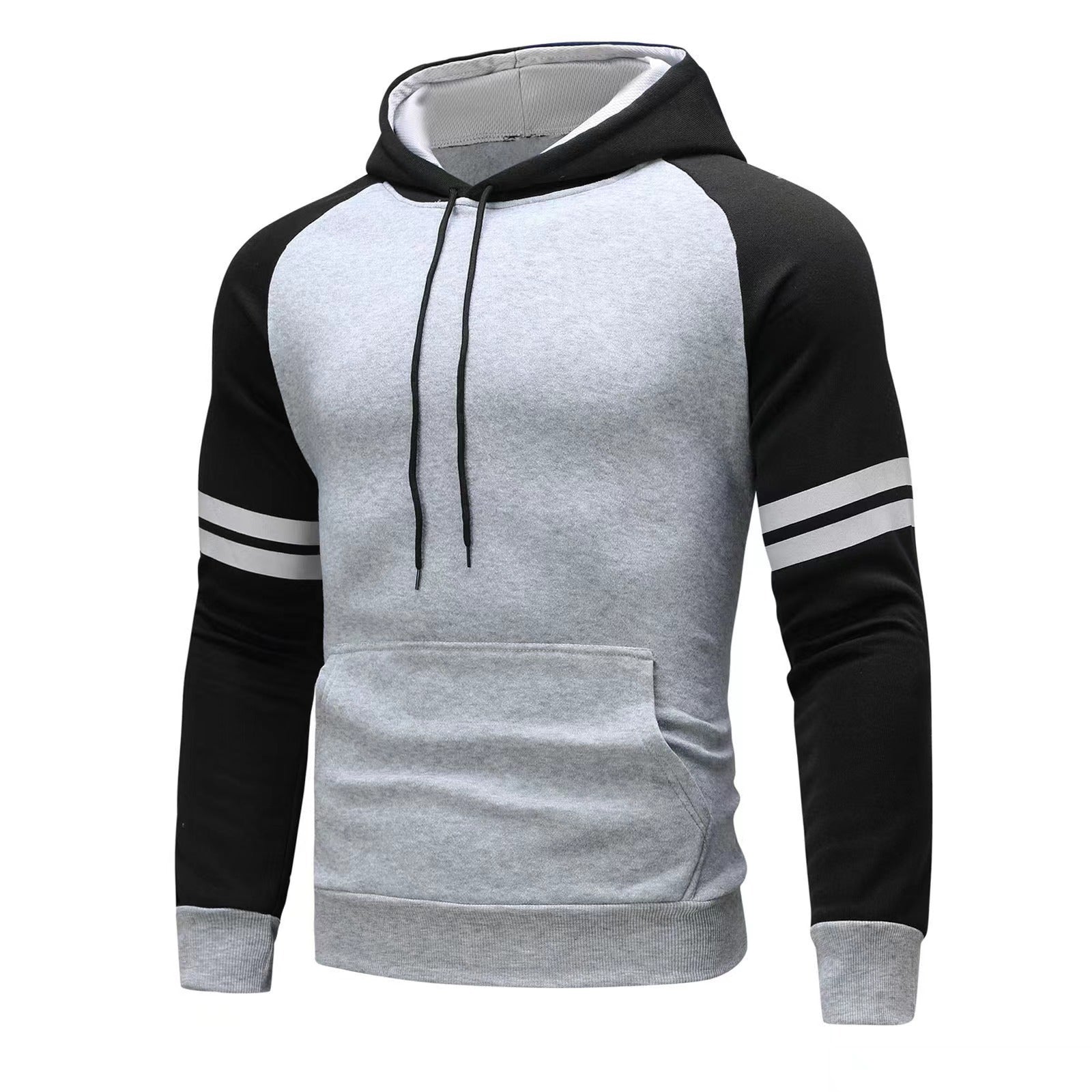 Men's regular fit raglan sleeve hoodie with sporty stripe design, soft breathable fabric for active wear