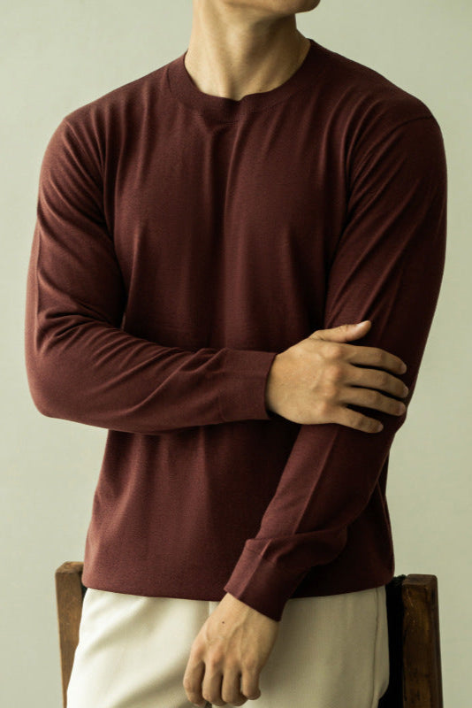 Galen Silk deep-tone long sleeve knit shirt, breathable polyester-silk blend for all-day comfort