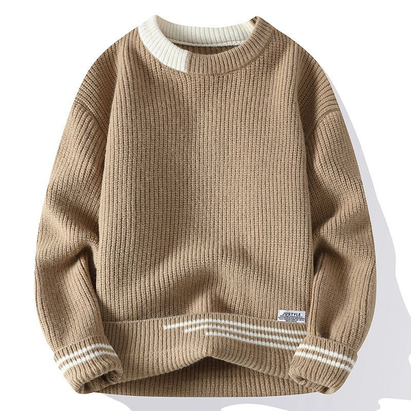 Men's color block knitted pullover crew neck warm stretch casual layered knit top