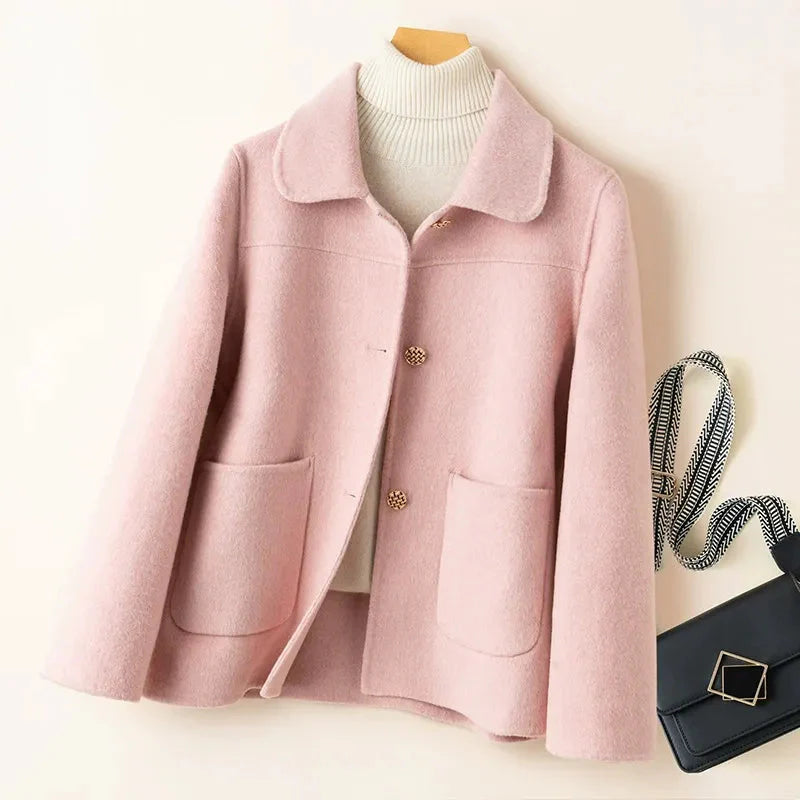 Women's boxy wool jacket with Peter Pan collar in relaxed fit, premium everyday layering piece