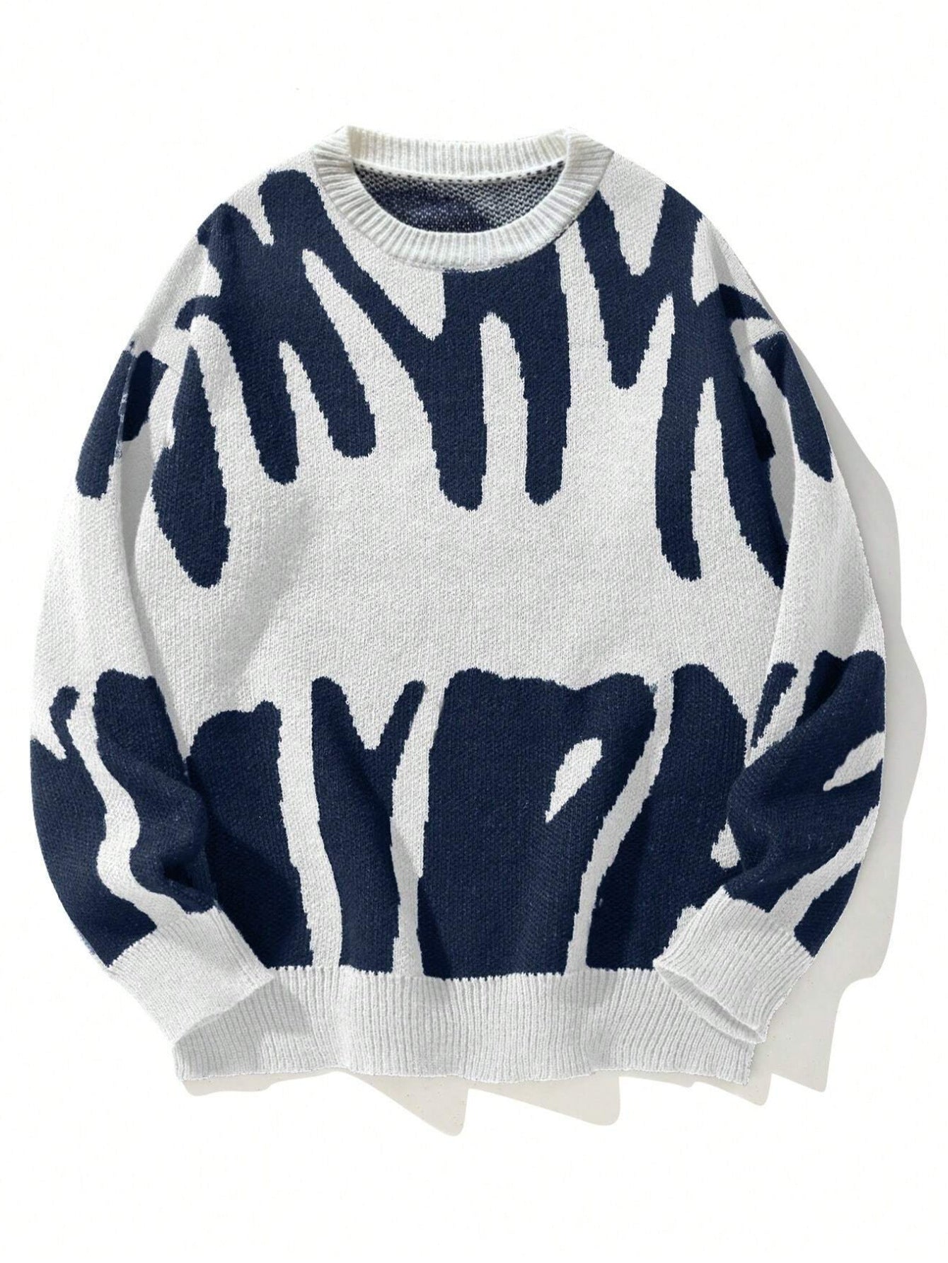 Women's wool blend jacquard knit sweater relaxed fit round neck long sleeves Nordic texture