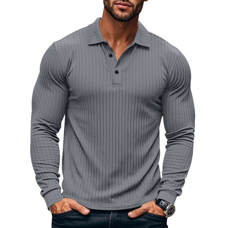 Men's slim fit ribbed knit Henley shirt in neutral tone, tailored silhouette for smart-casual style