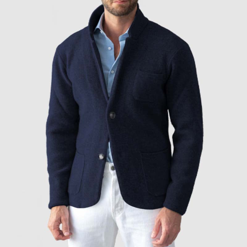 Men's slim fit wool-blend knit blazer with classic notched lapel for smart casual style