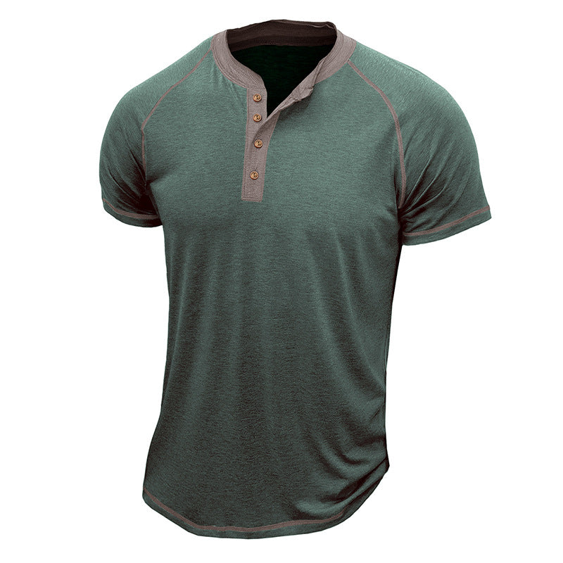 Men's regular fit short sleeve Henley T-shirt with breathable contrast details for casual wear