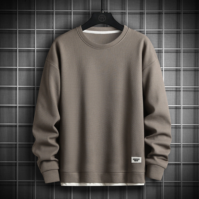 Men's waffle knit crewneck sweatshirt relaxed fit breathable cotton blend casual all-season layering